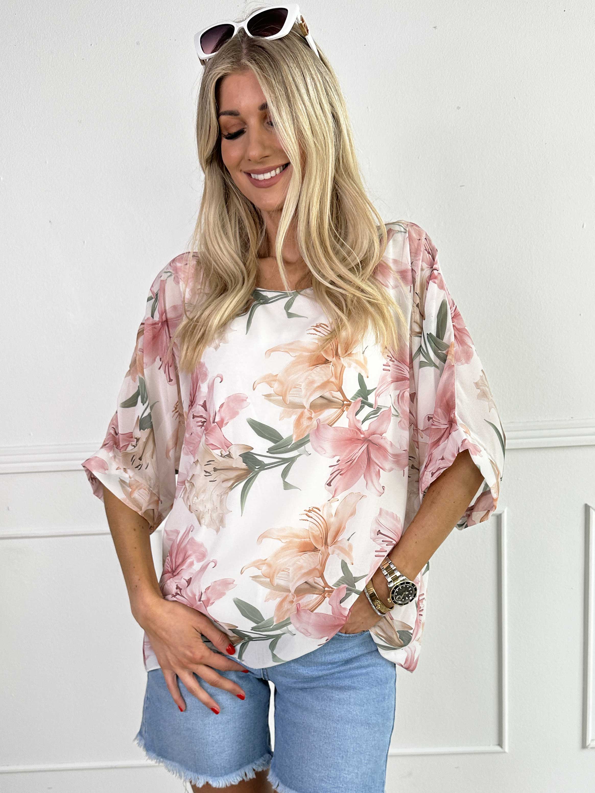 Minna - Blomstret tunika i chiffon med viscose top